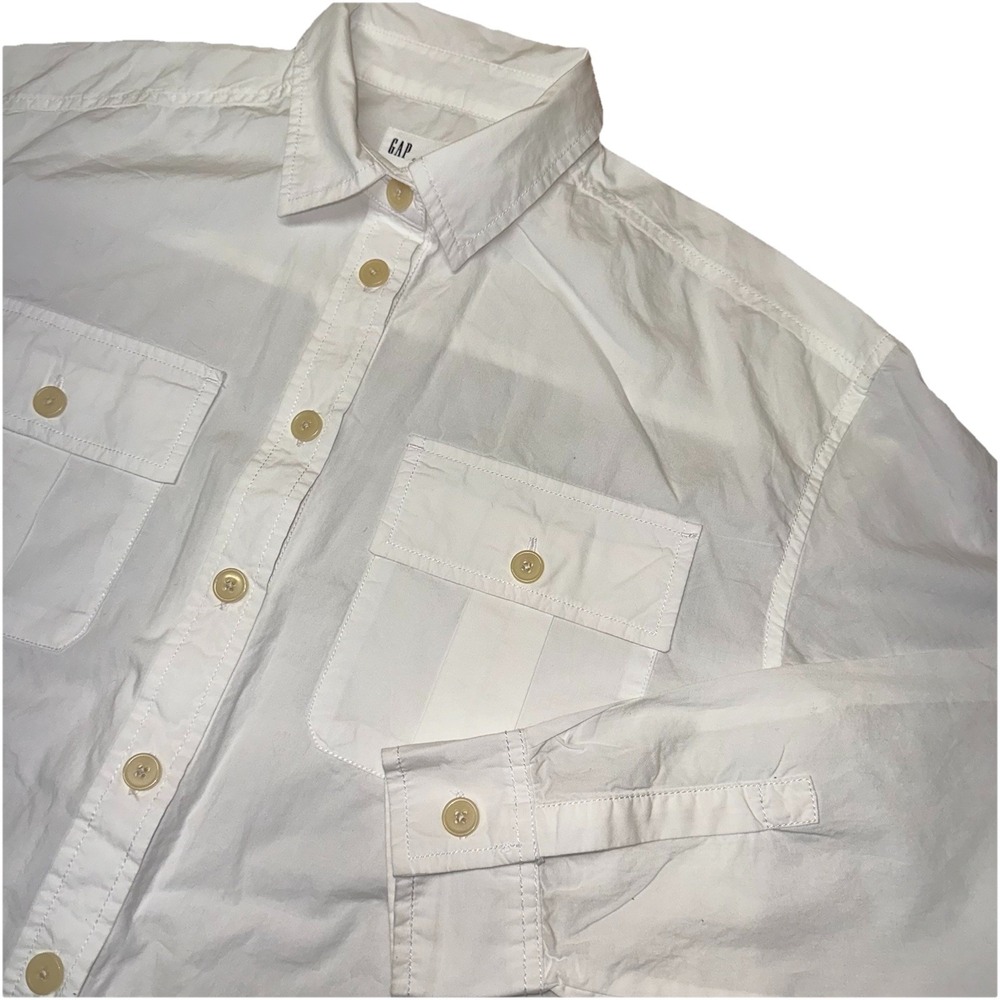 Gap Camp Shirt Optic White Cotton Button Up Long Sleeve Utility Safari Women's S